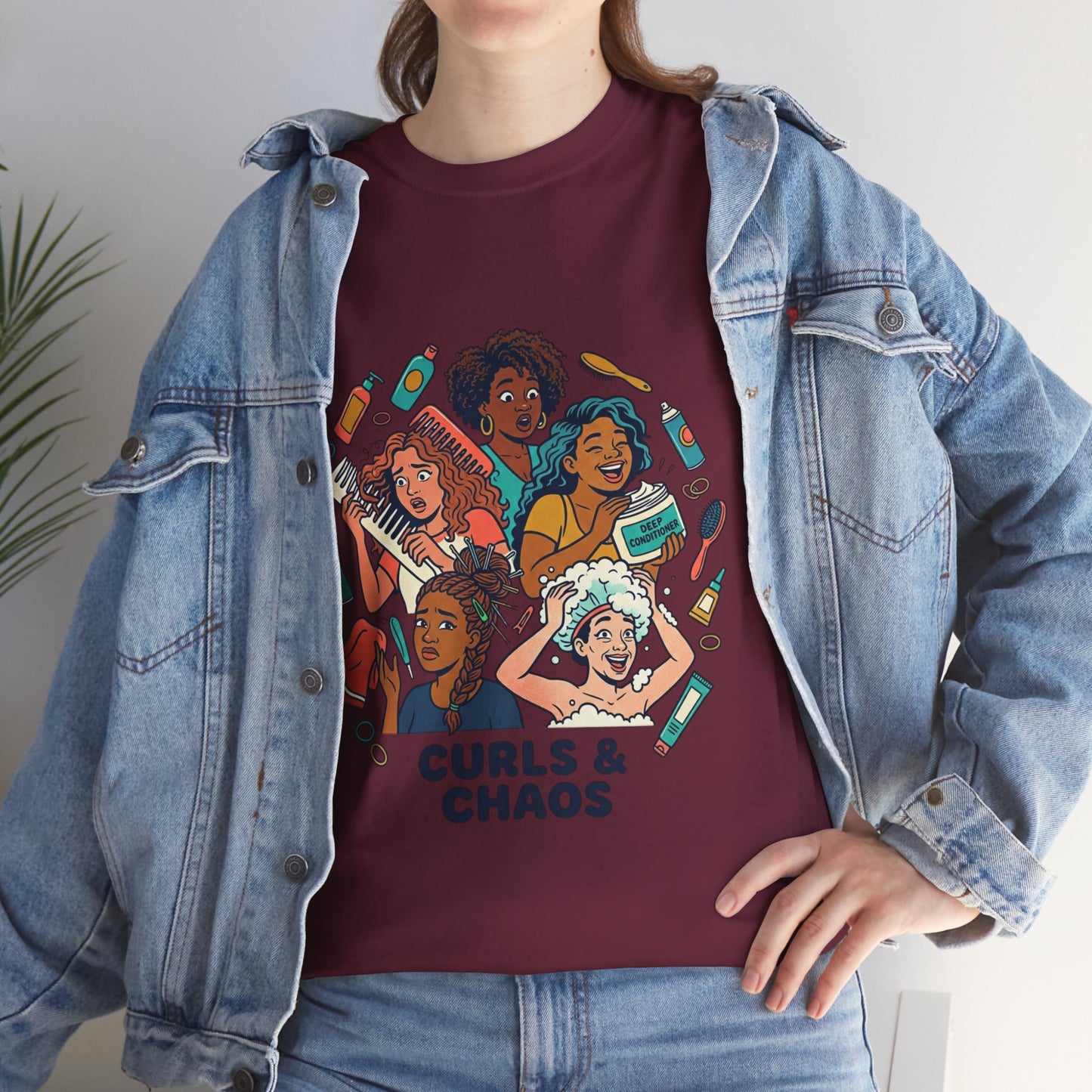 Curls & Chaos T-Shirt — Diverse Natural Hair Graphic Tee for Curly Hair Lovers
