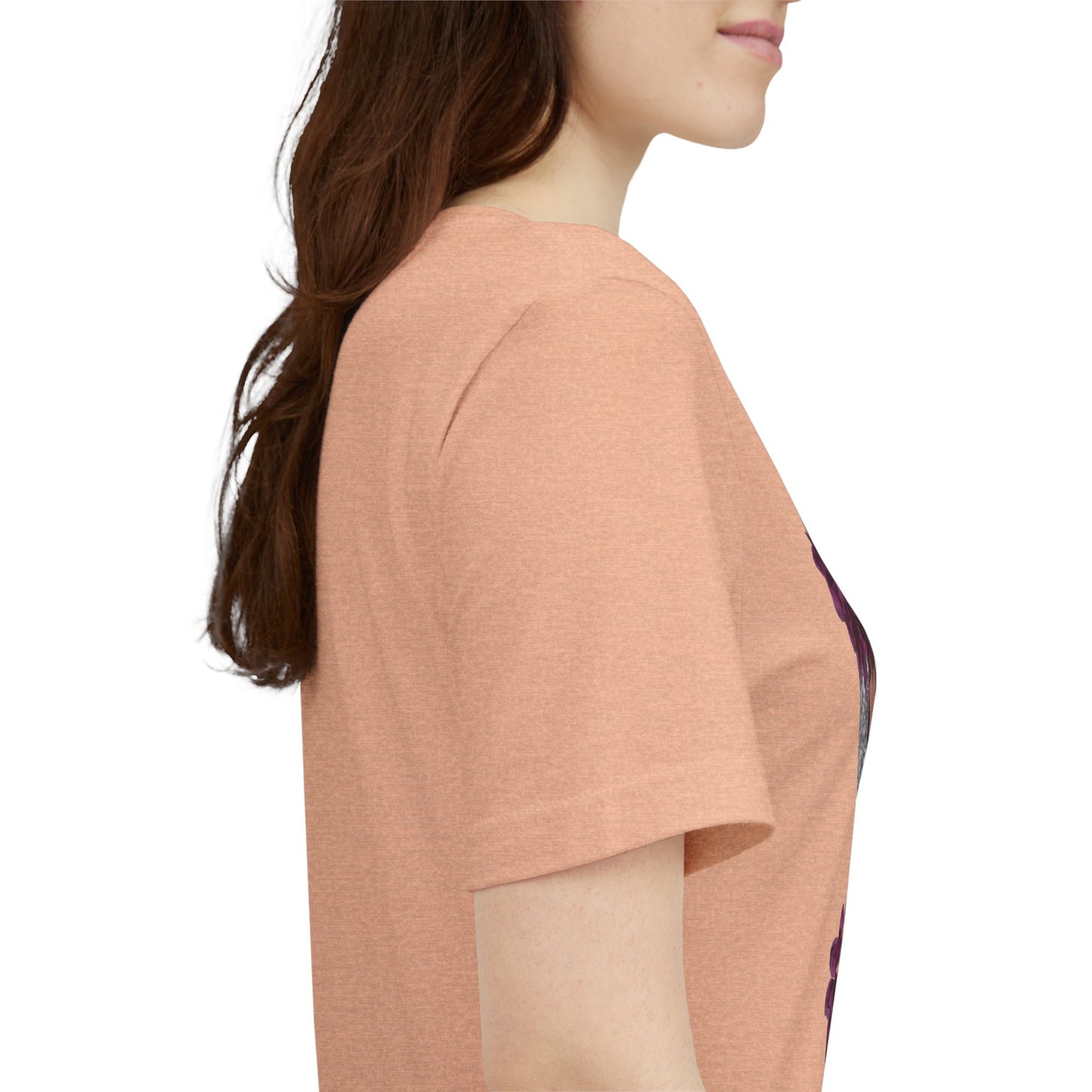 Floral Crown Fashion Tee — Glam Portrait Shirt with Purple Bloom Design