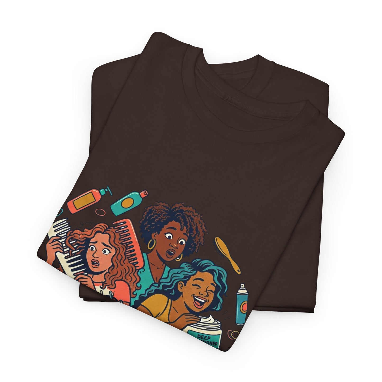 Curls & Chaos T-Shirt — Diverse Natural Hair Graphic Tee for Curly Hair Lovers
