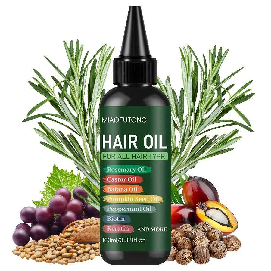 3.38oz 7-in-1 Hair Oil Set - Rich in Rosemary Essential Oil, Castor Oil, Bata Nut Oil, Keratin, Biotin, Pumpkin Seed Oil - Suitable for Deep Moisturizing, Improves Dry and Frizzy Hair, Non-Greasy, Refreshing, Gentle on All Ha