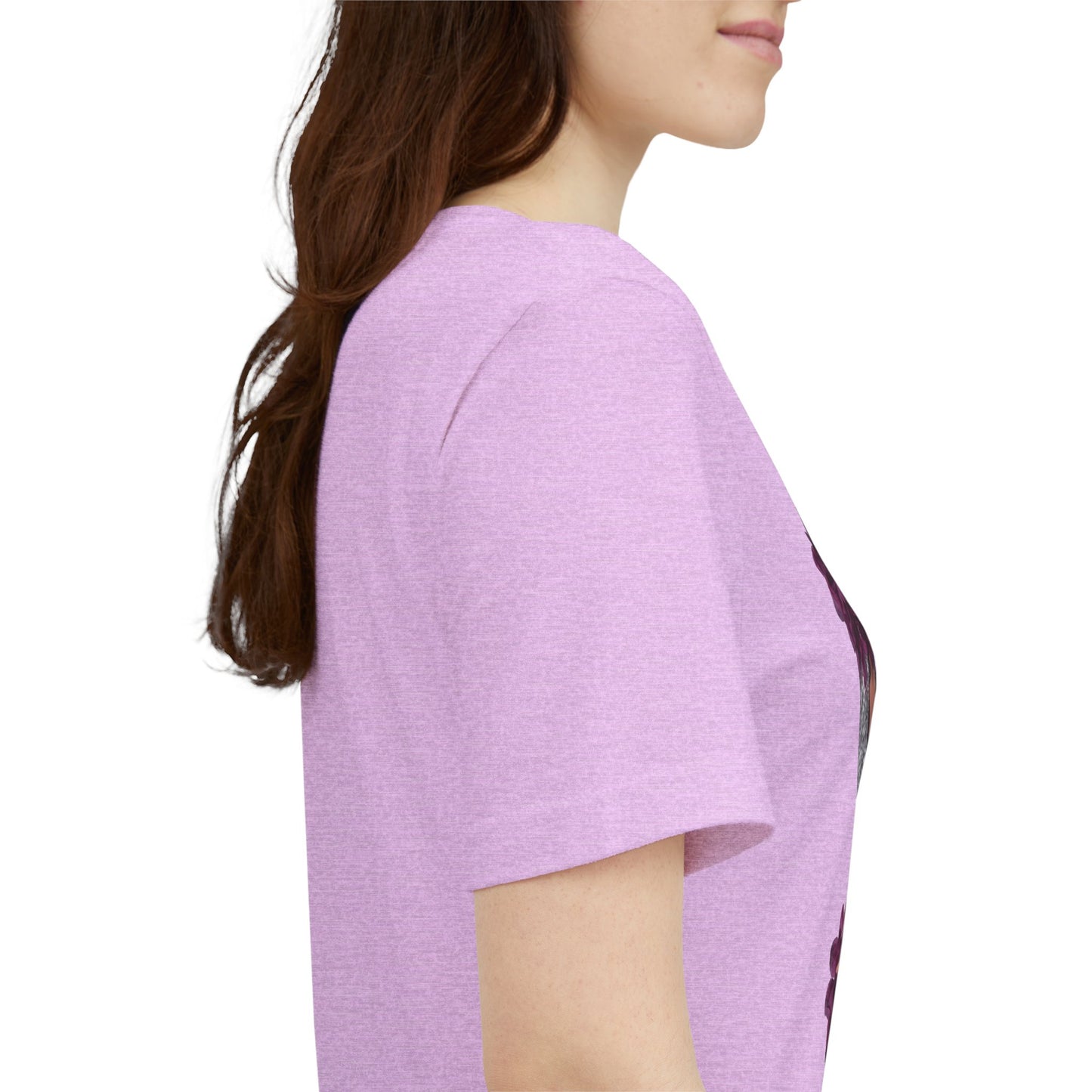 Floral Crown Fashion Tee — Glam Portrait Shirt with Purple Bloom Design