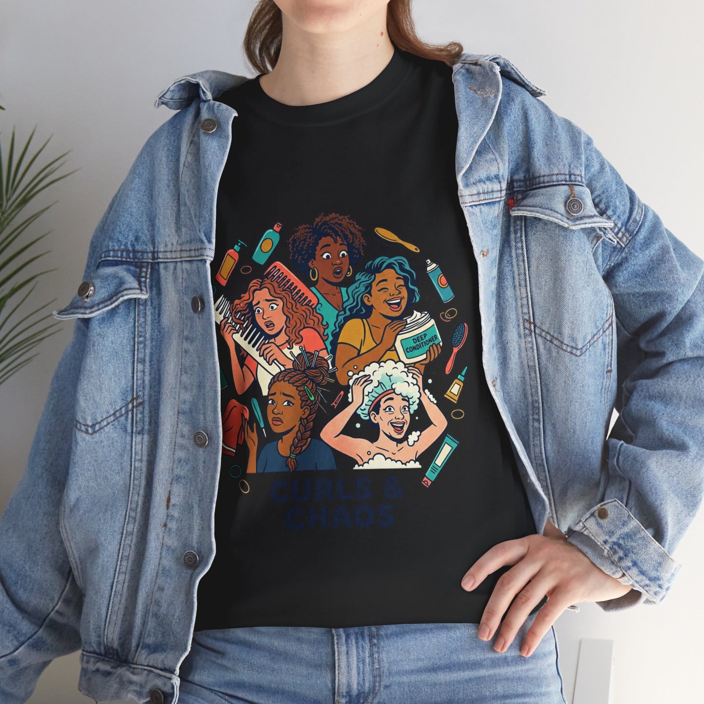 Curls & Chaos T-Shirt — Diverse Natural Hair Graphic Tee for Curly Hair Lovers