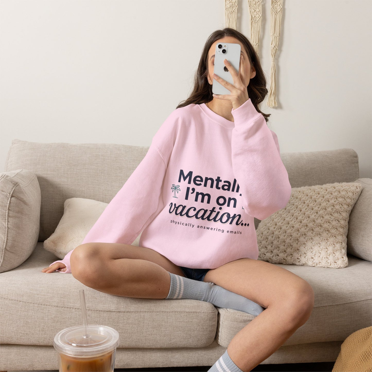 Vacation Vibes Sweatshirt — "Mentally I'm on Vacation" Cozy Crewneck