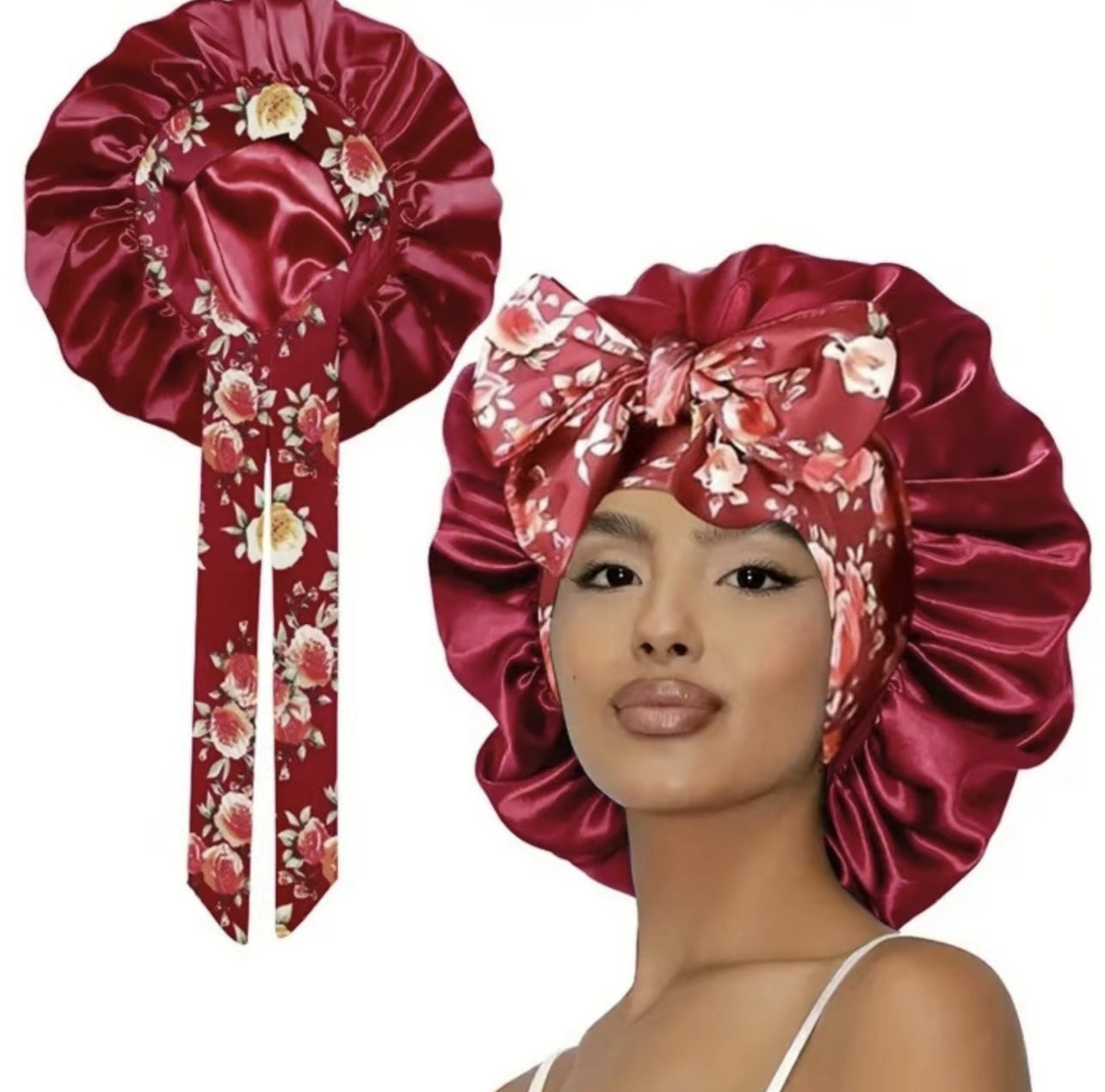 Printed Satin Satin Ladies Enlarged Sleeping Hat Breathable Ladies Sleeping Hat Fixed Adjustable Elastic Shower Cap Bonnet Casual Comfortable Hair Care Bonnet, Soft Sleeping Bonnet for Women & Girls