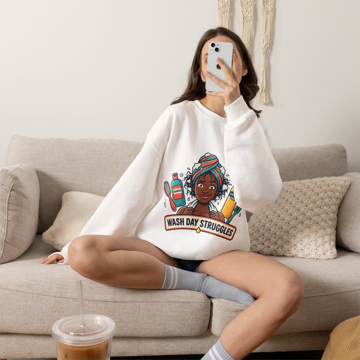 Wash Day Struggles Sweatshirt — Funny Natural Hair Care Crewneck