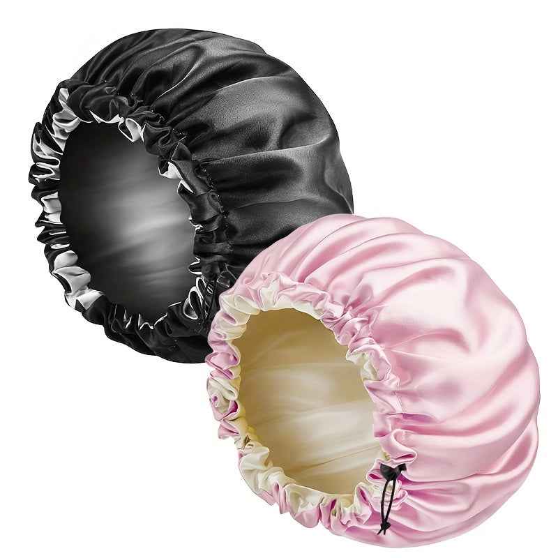 [Adjustable Cap] Double-layer Adjustable Color Dots Sleep Cap | 2pcs Set | Beauty Hair Care Cap | Headscarf | Adjustable