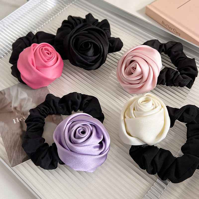 Handmade Satin Rose Hair Ring – High Elasticity Elegant Hair Accessory for Women