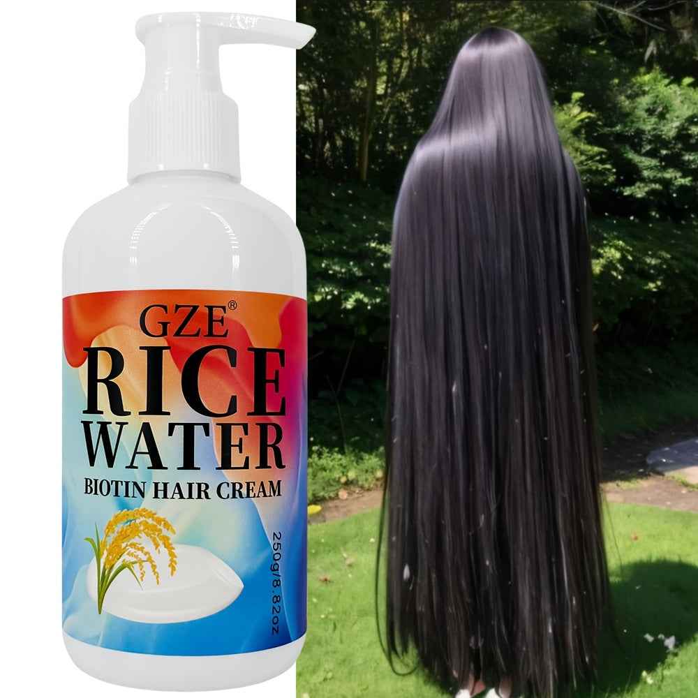 GZE Rice Water Biotin Hair Cream - Strong Hair, Deep Hydrating Moisturizer for All Hair Types, Normal Hair Care|Moisturizing Hair Cream|Natural Ingredients