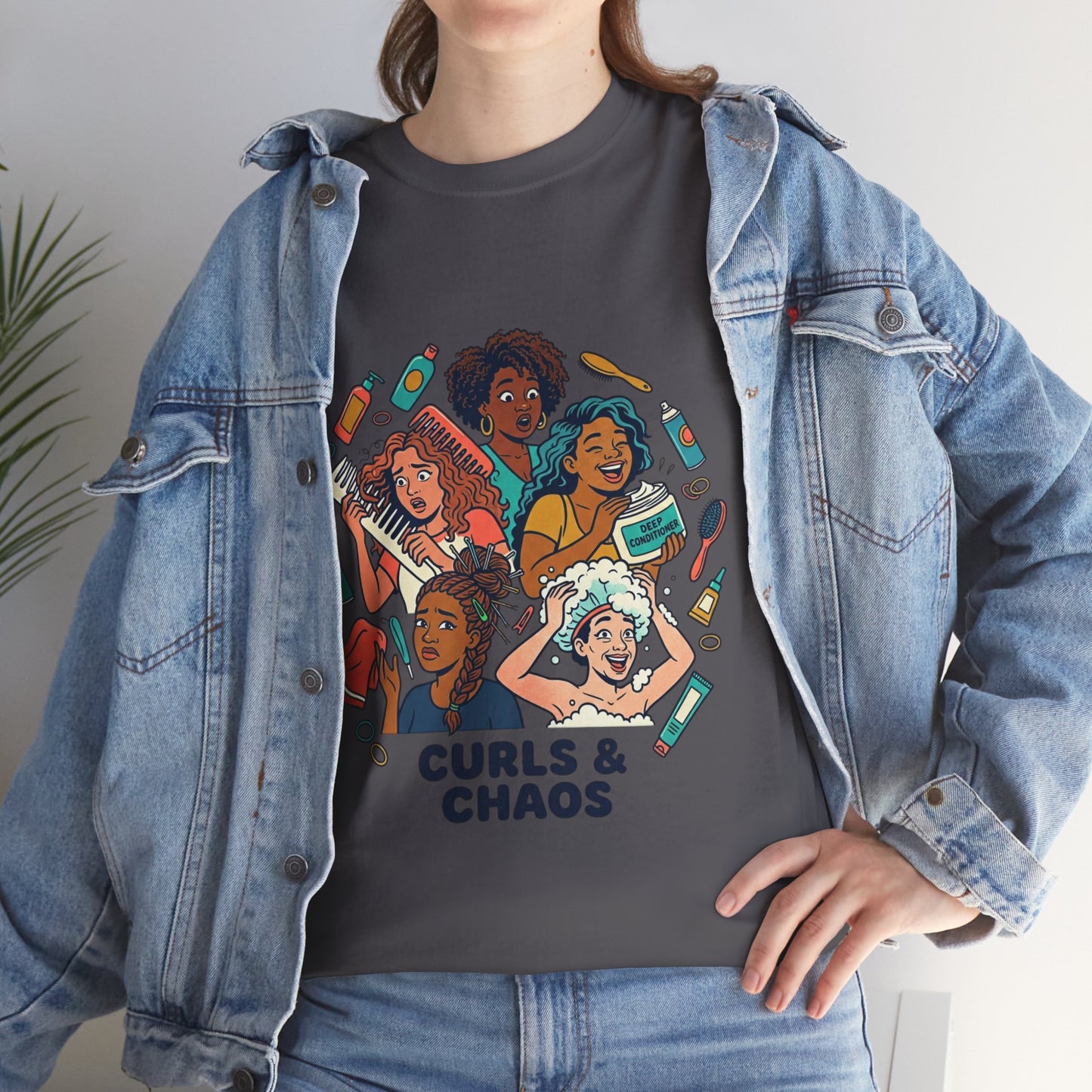 Curls & Chaos T-Shirt — Diverse Natural Hair Graphic Tee for Curly Hair Lovers