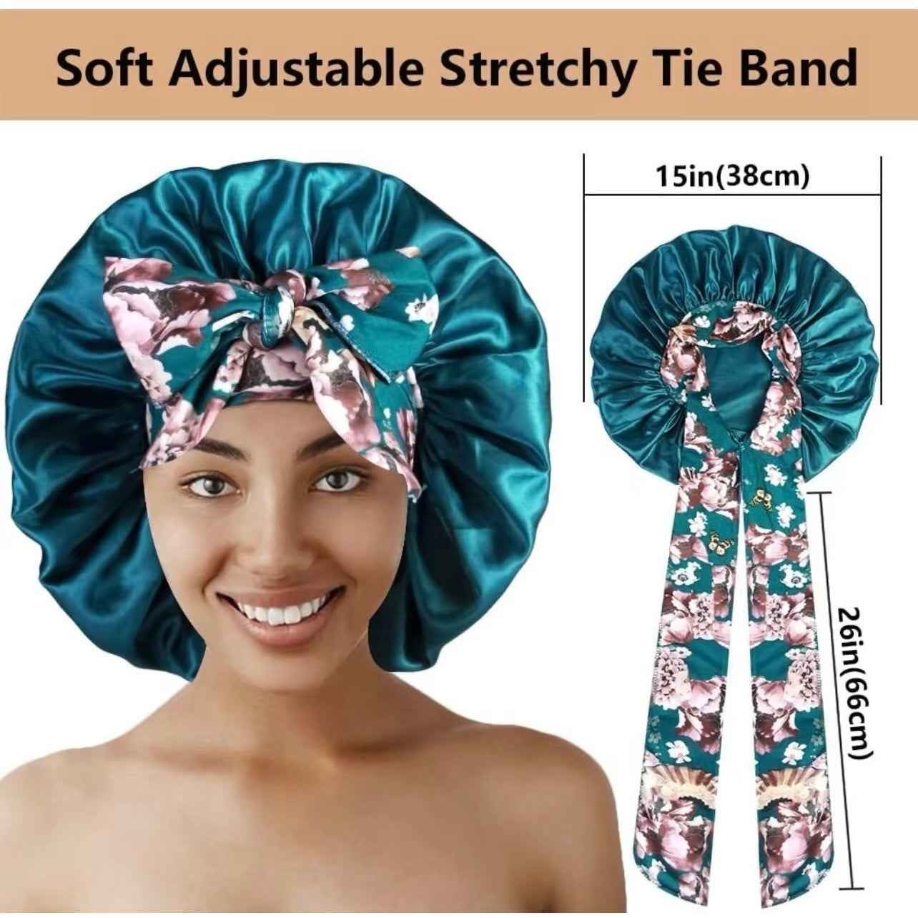 Printed Satin Satin Ladies Enlarged Sleeping Hat Breathable Ladies Sleeping Hat Fixed Adjustable Elastic Shower Cap Bonnet Casual Comfortable Hair Care Bonnet, Soft Sleeping Bonnet for Women & Girls