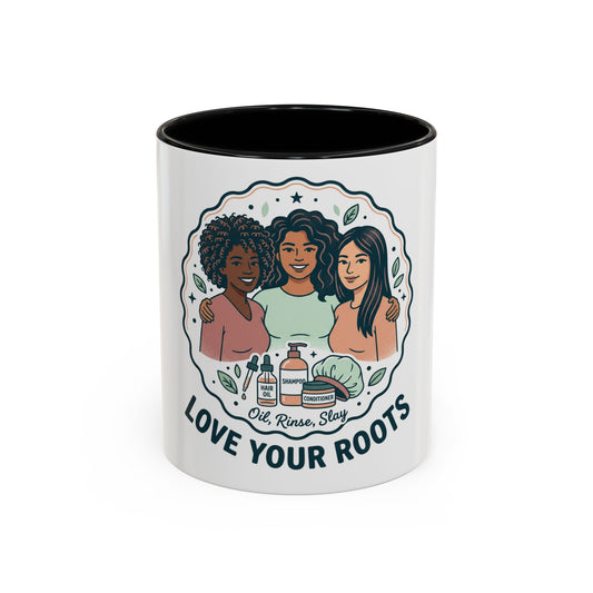 Love Your Roots Coffee Mug — Women’s Natural Hair Care Illustration (11/15oz)