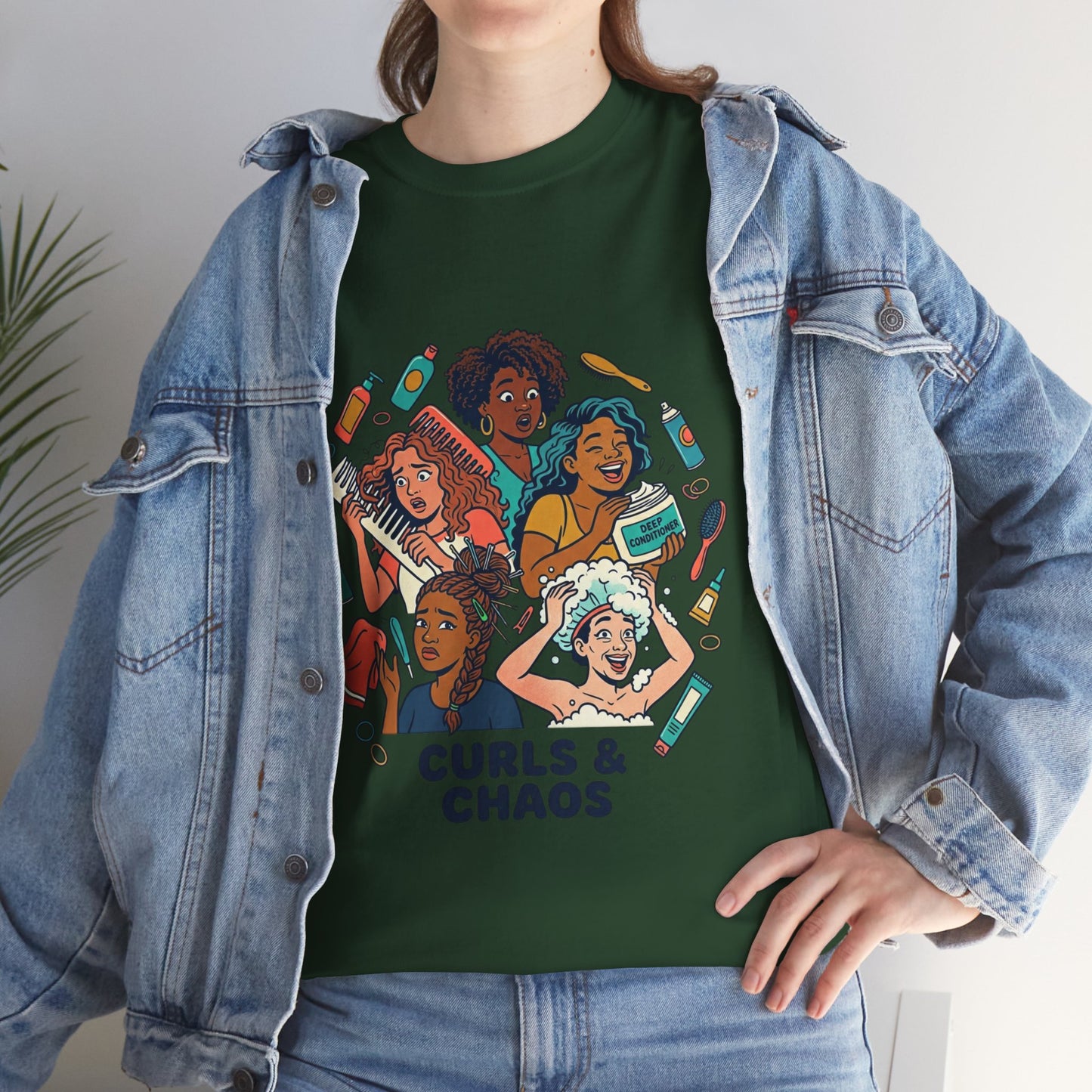 Curls & Chaos T-Shirt — Diverse Natural Hair Graphic Tee for Curly Hair Lovers