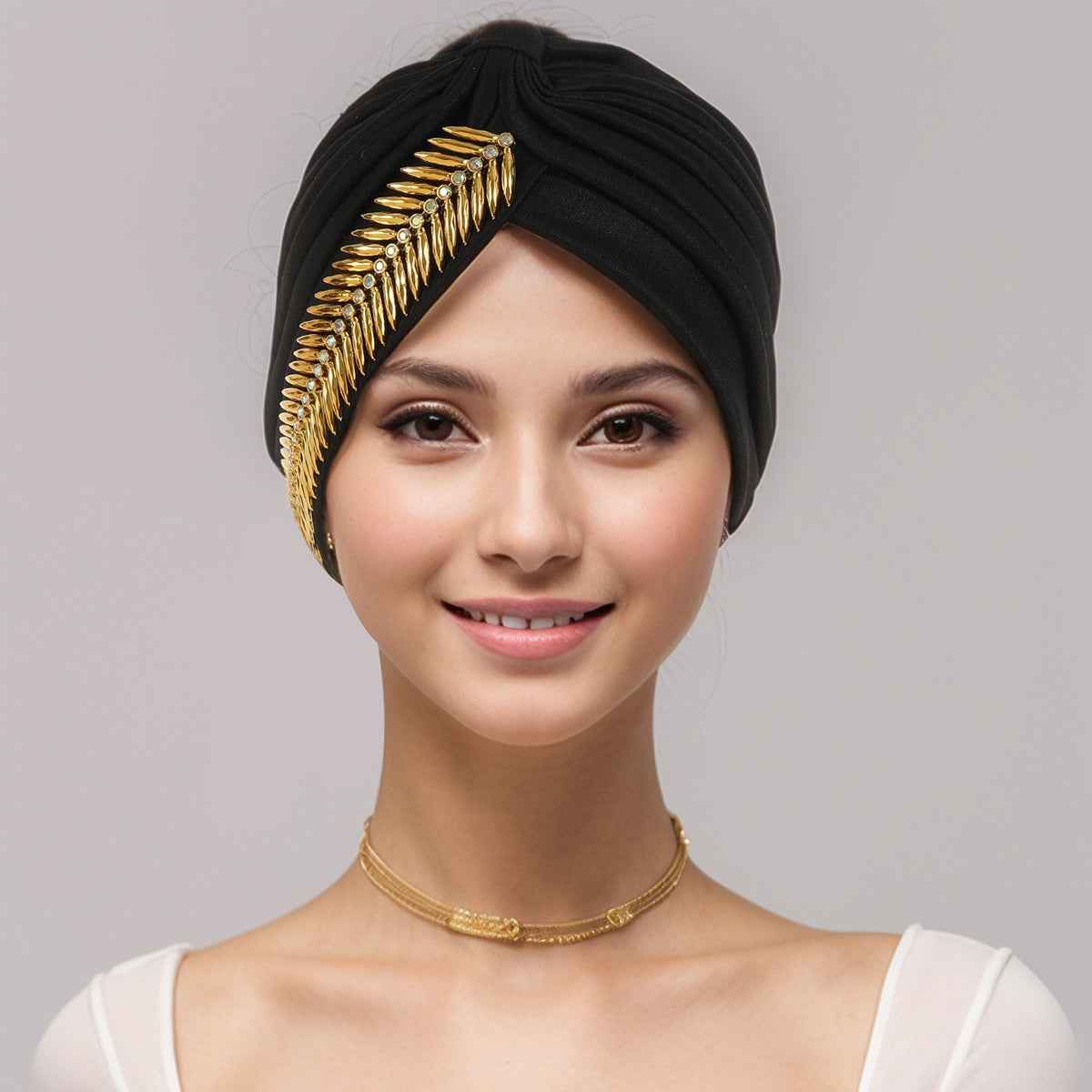 Rhinestone Pleated Turban Cap for Women – Elastic Head Wrap, Ramadan Hijab, Chemo & Wedding Headscarft