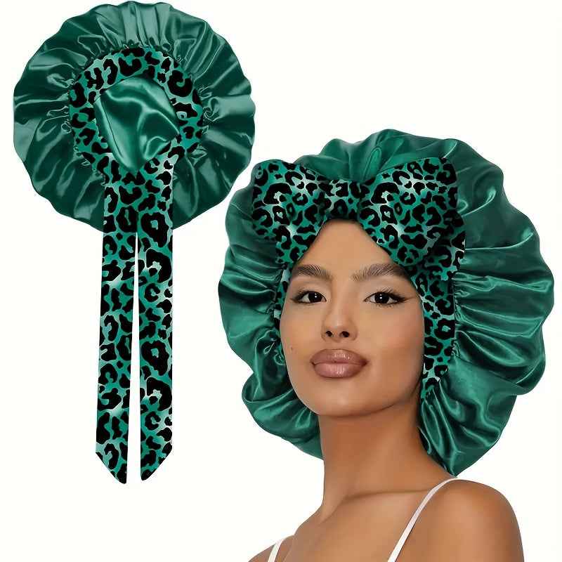 [Bohemian Bonnet] 1pc Soft Polyester Bohemian Style Adjustable Satin Bonnet | Long Ribbons, Sleep Cap, Fashionable Hair Care Bath Hat | No Fragrance