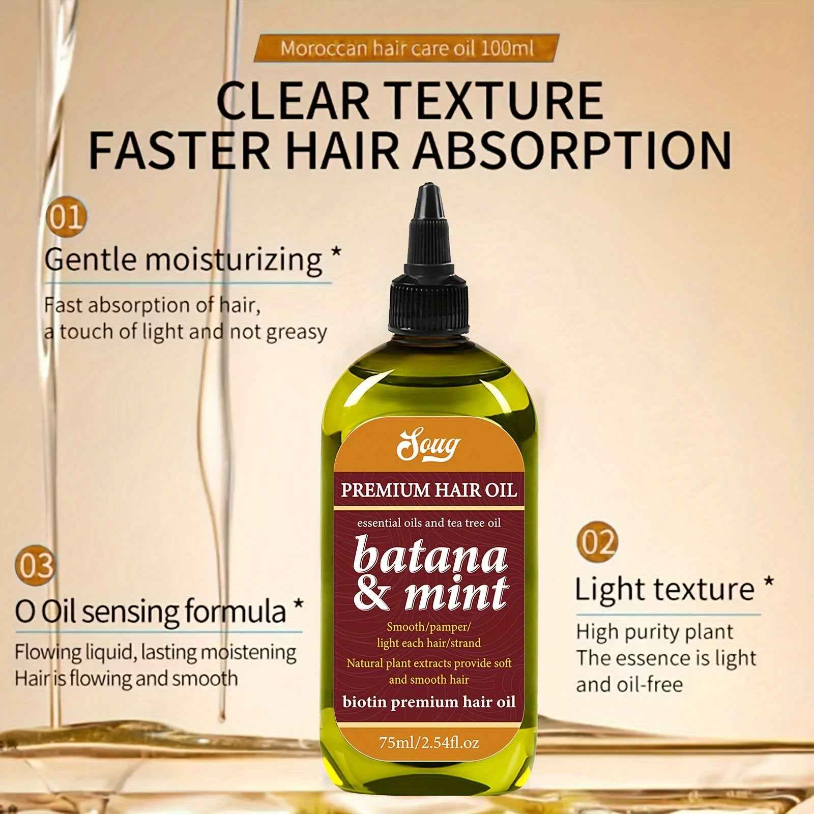 [Unisex Moisturizing Hair Care] 1 Bottle Unisex Adult Hair Care Oil, 75ml/2.54fl.oz - Pure Argan Oil with Tea Tree, Moisturizing & Smoothing, Suitable for All Hair Types, Enhances Gloss & Shine, Ideal Christmas Gift