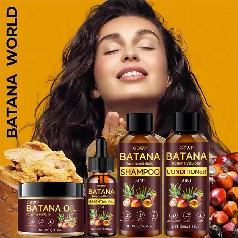 GSWP Batana Oil Shampoo, Conditioner, Hair Cream, and Hair Oil 4-Piece Set. Gently cleanses, deeply moisturizes.320g+30ml