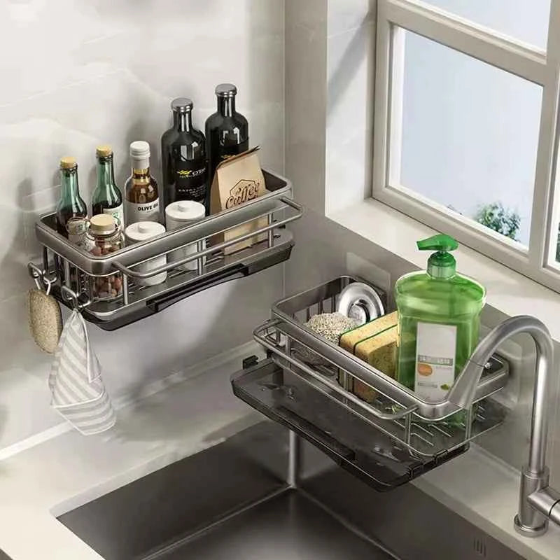 1pcs Multifunctional Wall-mounted Drain Rack Kitchen Rack Punch-free Rag Rack Spice Rack Sink Storage Rack Kitchen Supplies