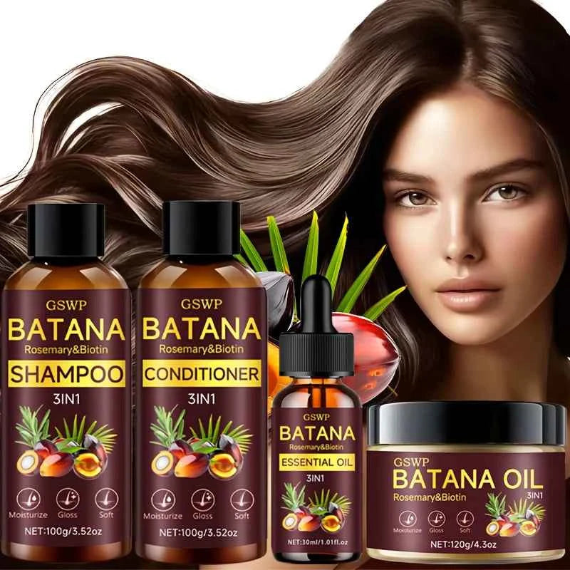 GSWP Batana Oil Shampoo, Conditioner, Hair Cream, and Hair Oil 4-Piece Set. Gently cleanses, deeply moisturizes.320g+30ml