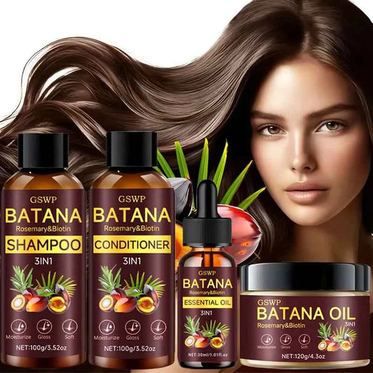 GSWP Batana Oil Shampoo, Conditioner, Hair Cream, and Hair Oil 4-Piece Set. Gently cleanses, deeply moisturizes.320g+30ml