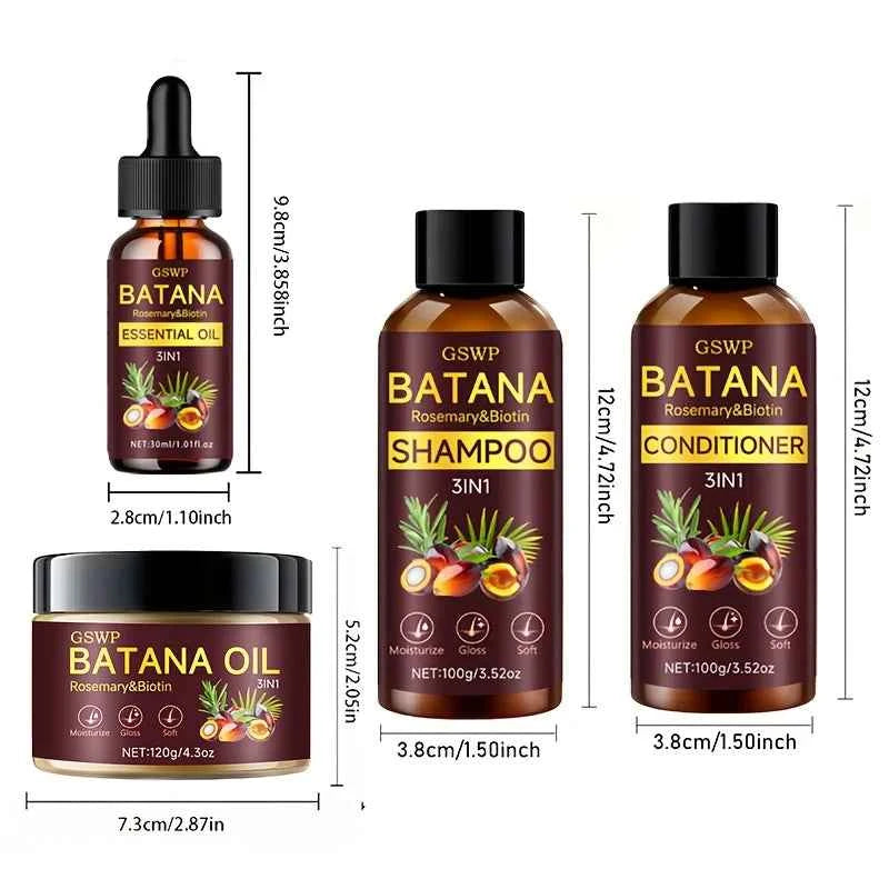 GSWP Batana Oil Shampoo, Conditioner, Hair Cream, and Hair Oil 4-Piece Set. Gently cleanses, deeply moisturizes.320g+30ml