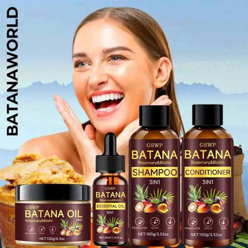 GSWP Batana Oil Shampoo, Conditioner, Hair Cream, and Hair Oil 4-Piece Set. Gently cleanses, deeply moisturizes.320g+30ml
