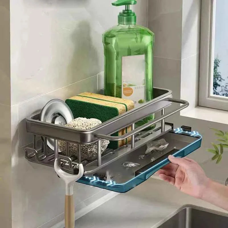 1pcs Multifunctional Wall-mounted Drain Rack Kitchen Rack Punch-free Rag Rack Spice Rack Sink Storage Rack Kitchen Supplies