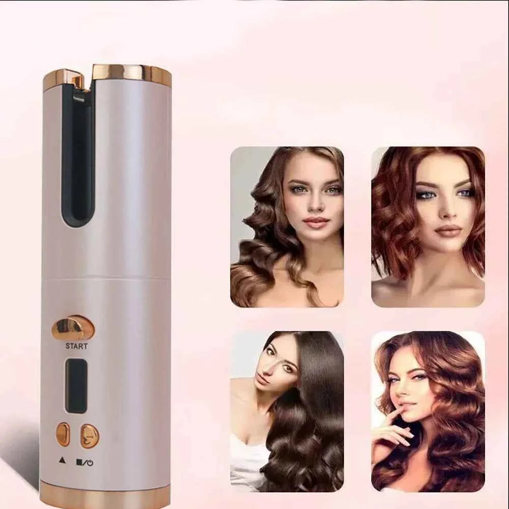 Auto Rotating Cordless Hair Curler Portable Adjustable Temp Time Fast Heat Curling Iron for Travel Home