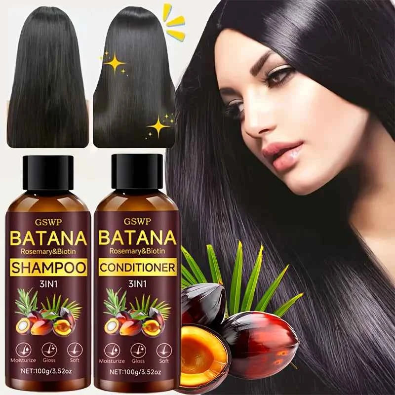 GSWP Batana Oil Shampoo, Conditioner, Hair Cream, and Hair Oil 4-Piece Set. Gently cleanses, deeply moisturizes.320g+30ml