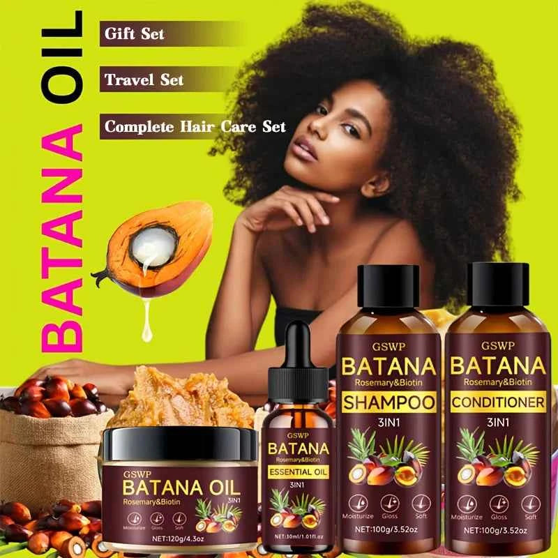 GSWP Batana Oil Shampoo, Conditioner, Hair Cream, and Hair Oil 4-Piece Set. Gently cleanses, deeply moisturizes.320g+30ml