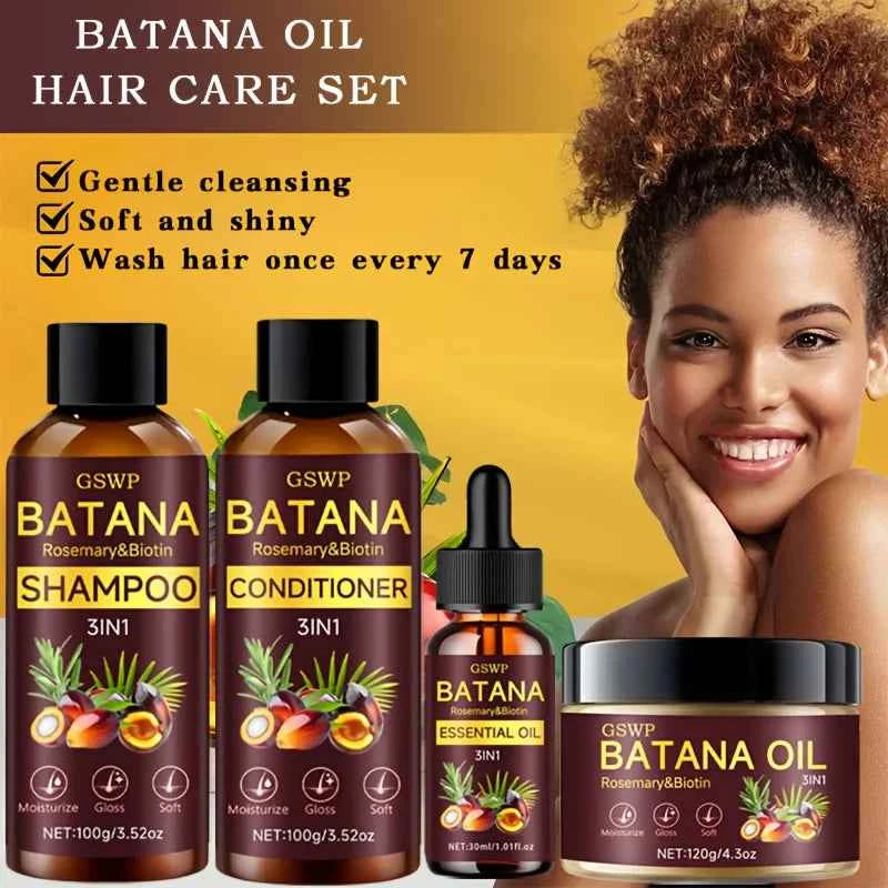 GSWP Batana Oil Shampoo, Conditioner, Hair Cream, and Hair Oil 4-Piece Set. Gently cleanses, deeply moisturizes.320g+30ml