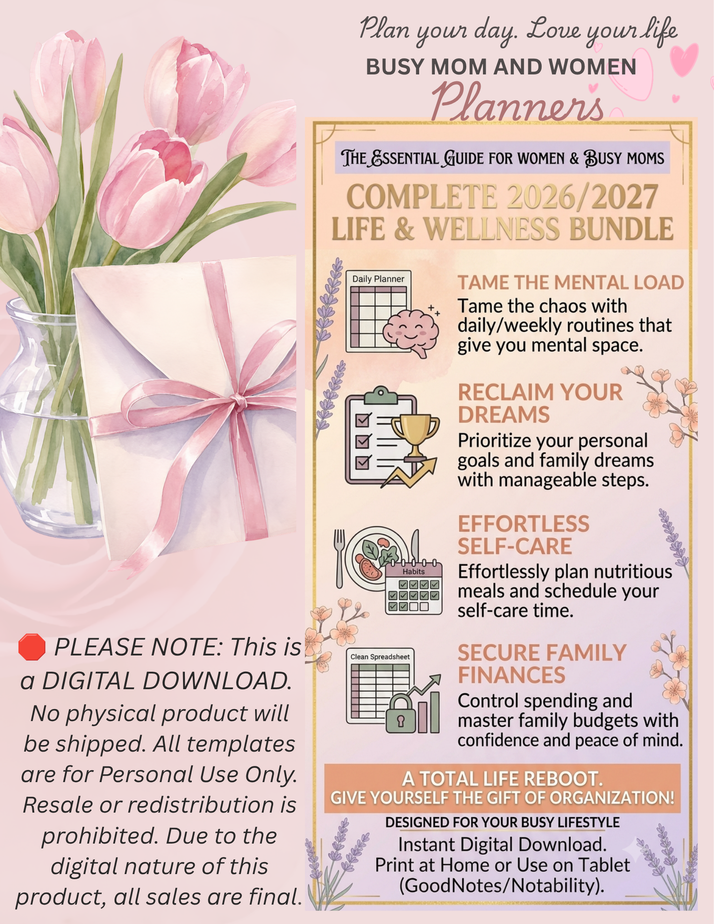 Ultimate 2026/2027 Life & Wellness Planner Bundle for Women & Moms | All-In-One Digital Organizer, Budget, Self-Care, Meal Prep Toolkit, GoodNotes Notability
