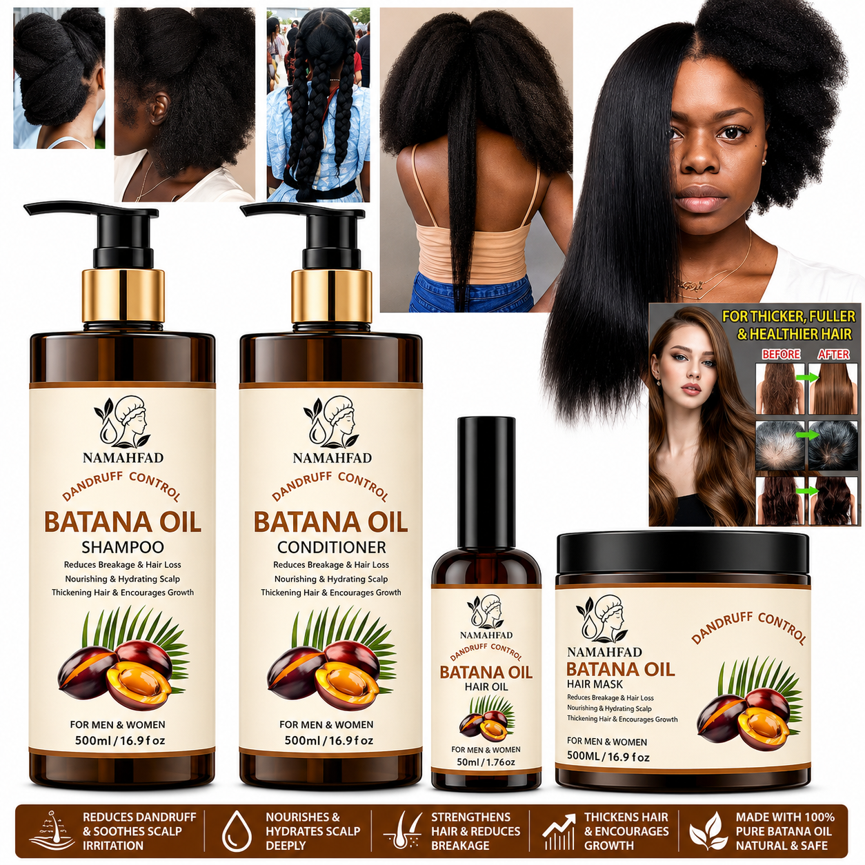 Namahfad Batana Haircare Set | Complete Hair Repair System with Bonnet