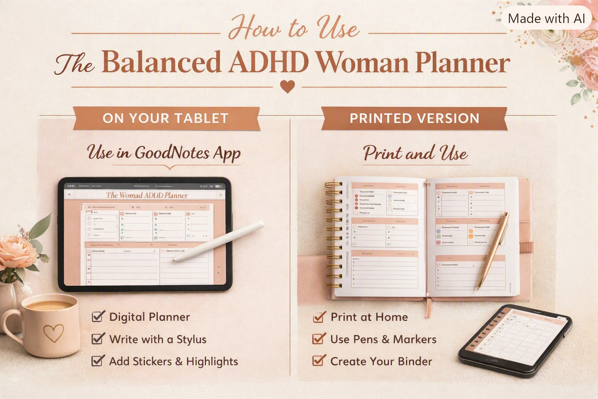 The Balanced ADHD Woman Planner™ ADHD Digital &amp; Printable Planner for Women
