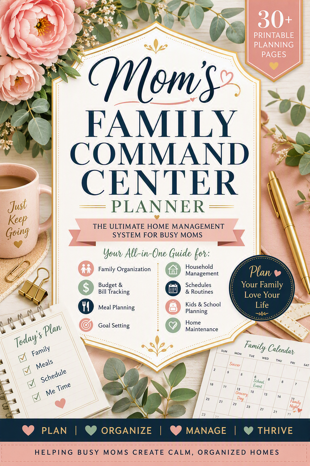 Mom's Family Command Center Planner | Family Organizer Binder | Household Management Planner | Budget, Meal & Home Planning | Printable PDF