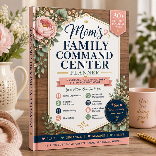Digital PDF Mom's Family Command Center Planner | Family Organizer Binder | Household Management Planner | Budget, Meal & Home Planning | Printable PDF