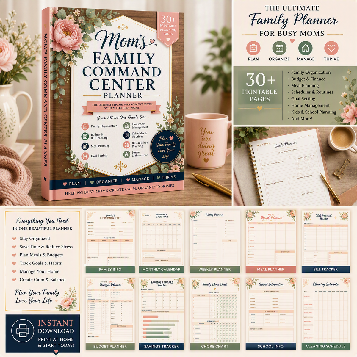 Mom's Family Command Center Planner | Family Organizer Binder | Household Management Planner | Budget, Meal & Home Planning | Printable PDF