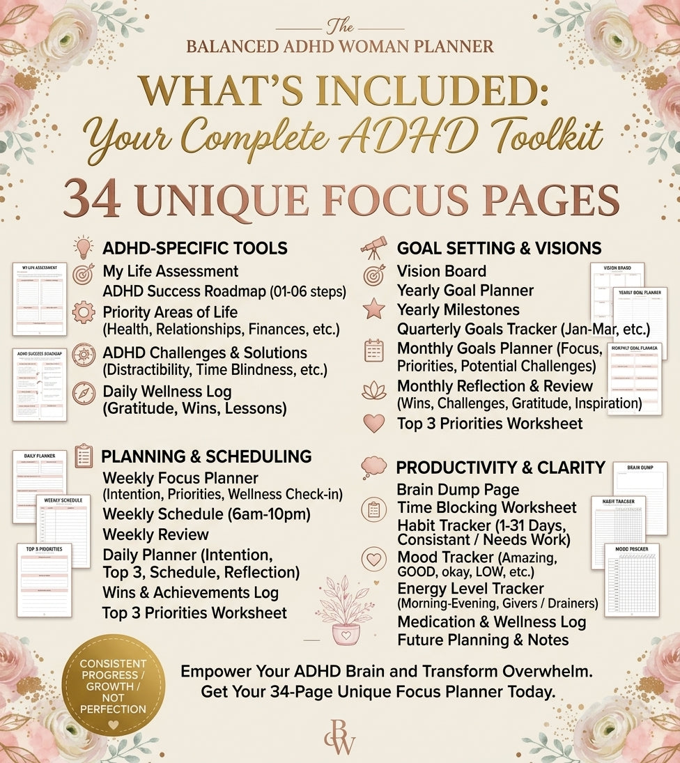 The Balanced ADHD Woman Planner™ ADHD Digital &amp; Printable Planner for Women