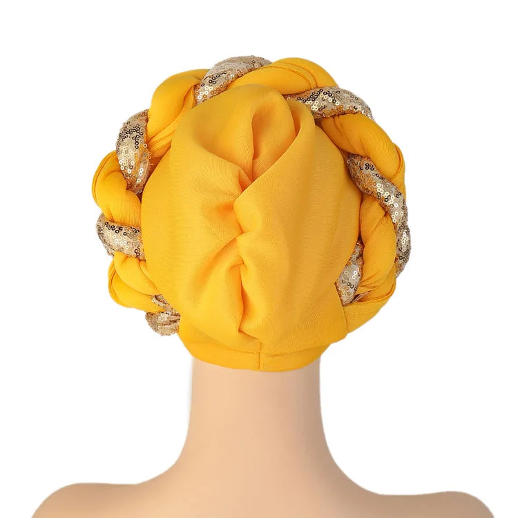Women Braid Turbans Latest African Headtie Ladies Sequin Head Wraps African Aso Oke Winter Headtie Negerian Wedding Gele Caps - NamafadStore
