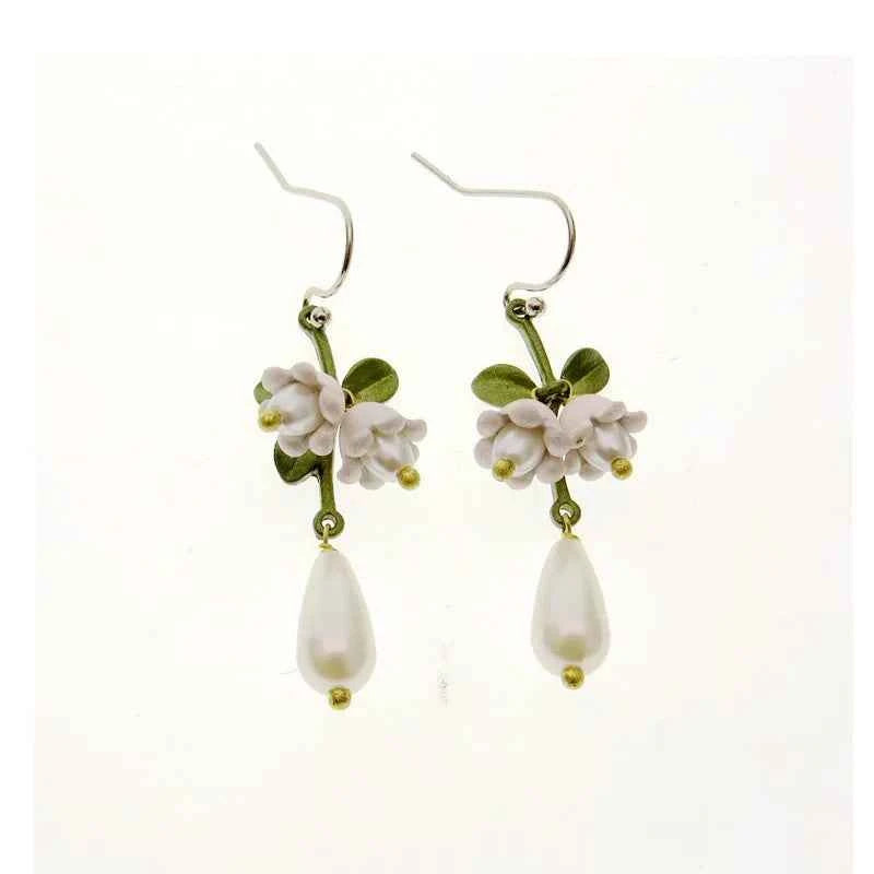 Luxury Orange Lily Of The Valley Earrings Vintage Pearl Plant Flower Earring Party Gift