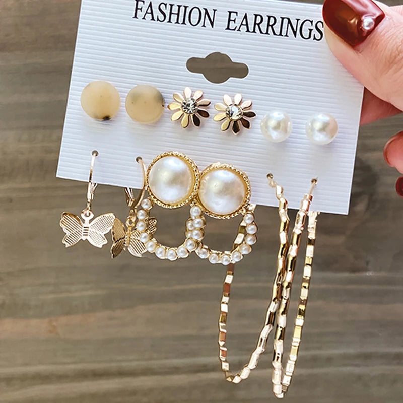 Punk Leopard Acrylic Resin Hoop Earrings Set for Women Trendy Gold Silver Color Butterfly Pearl Circle Earrings Gifts Jewelry