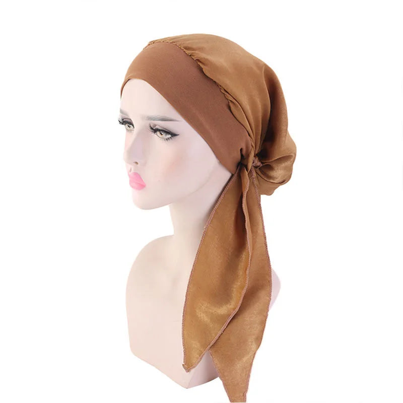 Muslim Women Headwear Turbans Silky Head Scarf With Wide Band Printed Sleeping Hat Hijab Bonnet Hair Cover Ready To Wear - NamafadStore