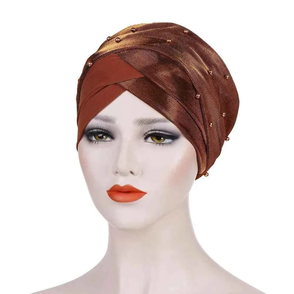 Islamic Headscarf Bonnet Muslim Women Beading Turban Hijab Caps India Africain 3 Pleats Turban Femme Musulman Turbante Mujer