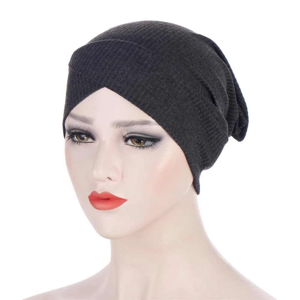1PC Women Turban Hat Elastic Hijab with Beads Cancer Chemo Cap Head Wrap for Hair Loss