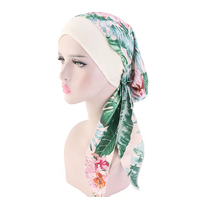 New fashion printed flowers women inner hijabs caps muslim head scarf turban bonnet ready to wear ladies wrap under hijab cap - NamafadStore