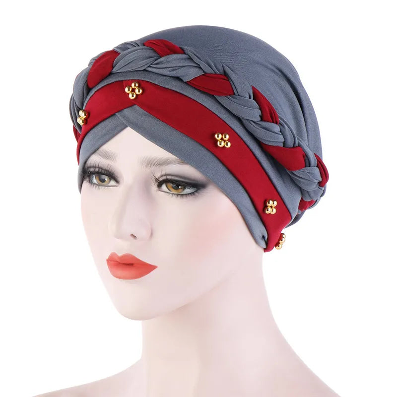 Head Scarf for muslim women Two-color cotton braid turban bonnet hijab Caps Inner hijabs femme musulman arab wrap turbantes - NamafadStore