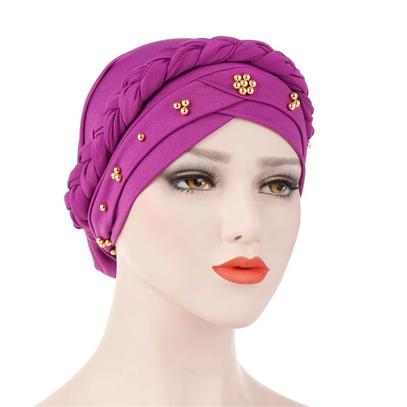 Head Scarf for muslim women Two-color cotton braid turban bonnet hijab Caps Inner hijabs femme musulman arab wrap turbantes