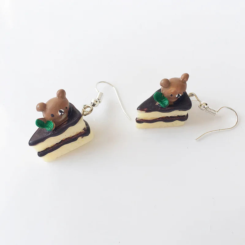 Fashion Cute Funny Chocolate Cake Drop Earrings For Women Girl Geometric Food Shape Donuts Cookies Dangle Earrings Party Jewelry
