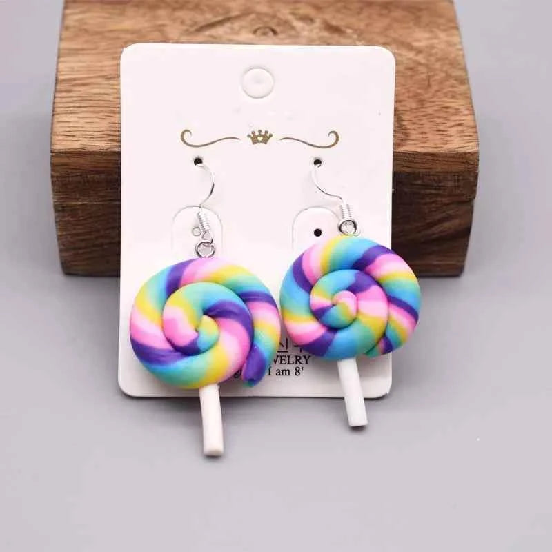 Earring For Women Soft Clay Handmade Cartoons Rainbow Lollipop Drop Earrings Funny Gift