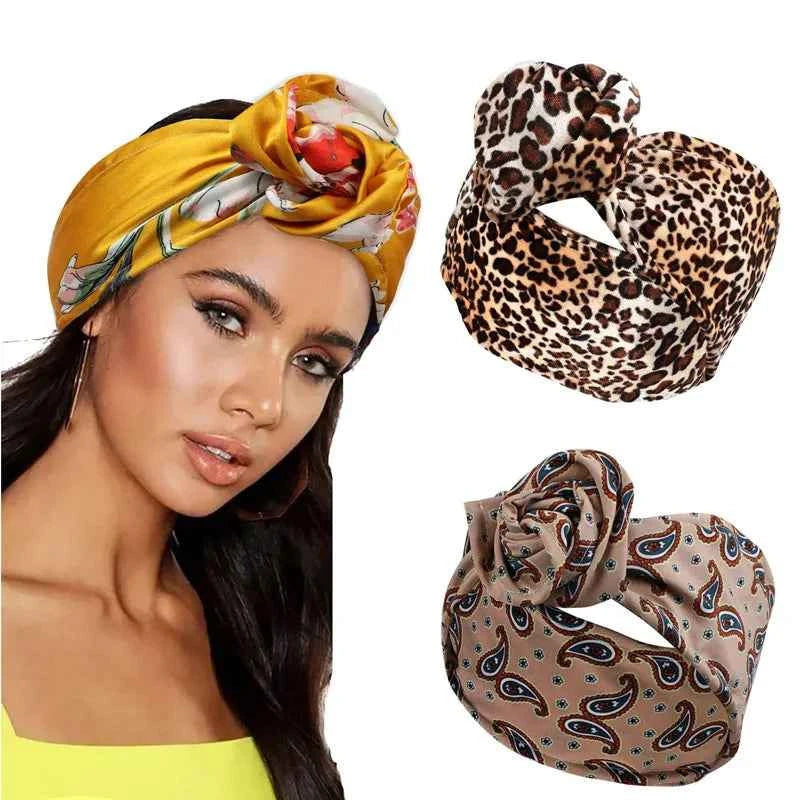 2022 New Fashion Women Folding Iron Wire Headband Bohemian Girl Cross Turban Bandanas Print Hairbands Hair Accessories