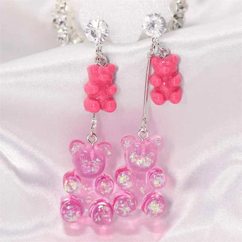 New Fashion Sequins Resin Gummy Big Bear Long Dangle Earrings Women Girl DIY Cartoon Animal Bear Earrings Creative Drop Jewelry